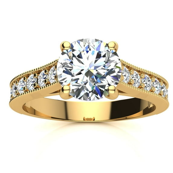 SuperJeweler 2 Carat Round Shape Moissanite Engagement Ring In 14 Karat Yellow Gold For Women