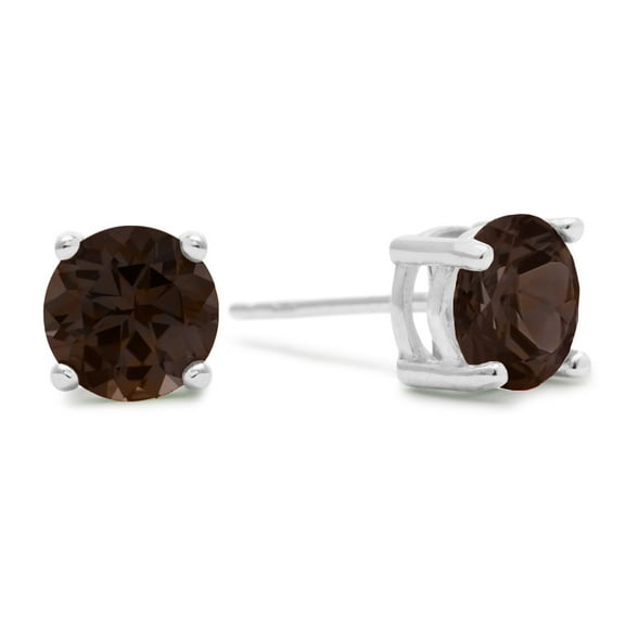 SuperJeweler 2 Carat Round Smoky Quartz Stud Earrings in Sterling Silver for Women