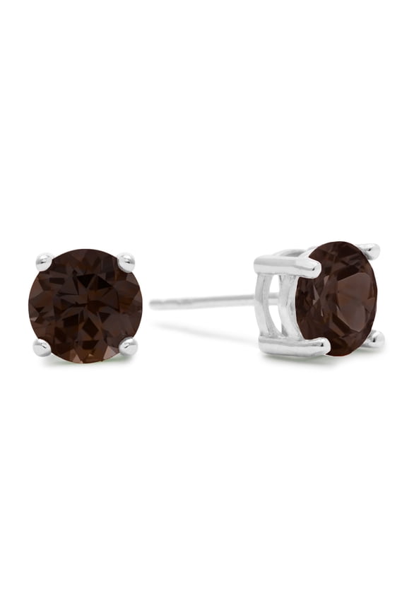 2 Carat Round Smoky Quartz Stud Earrings in Sterling Silver for Women