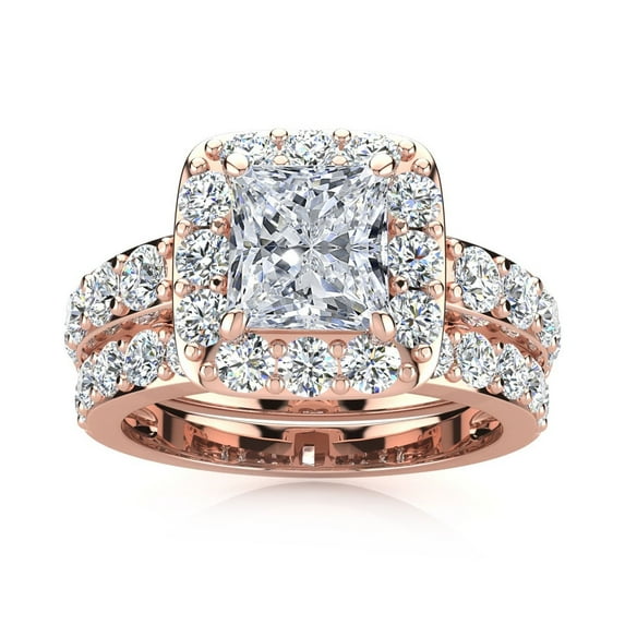 SuperJeweler 3 1/2 Carat Princess Shape Halo Diamond Bridal Set in 14 Karat Rose Gold For Women