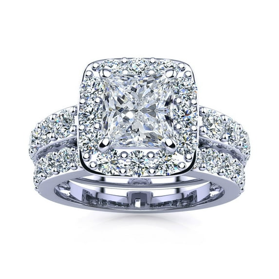 SuperJeweler 3 1/2 Carat Princess Shape Halo Diamond Bridal Set in 14 Karat White Gold For Women