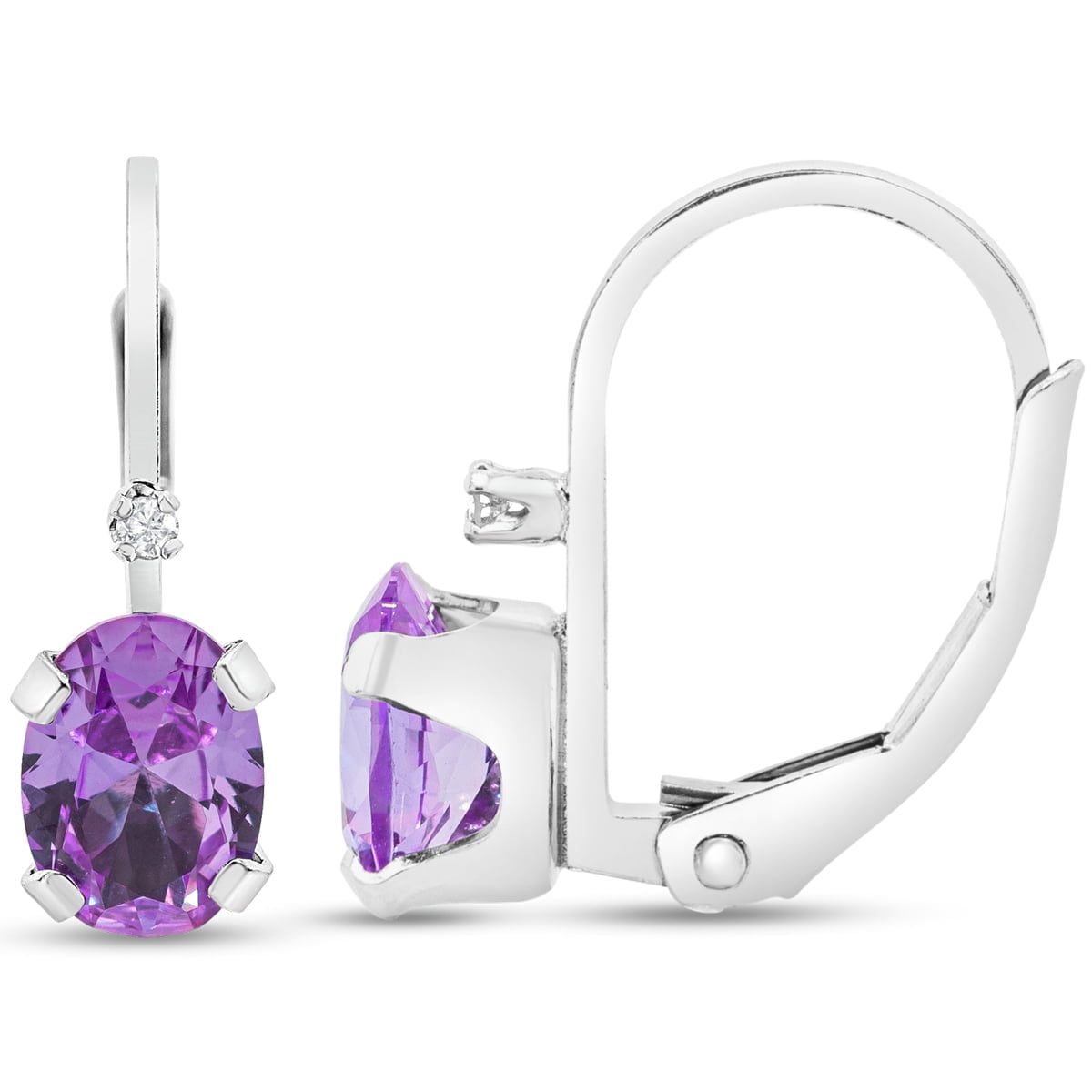 SuperJeweler 3/4 Carat Amethyst and Diamond Leverback Drop Earrings in 14 Karat White Gold Filled for Women
