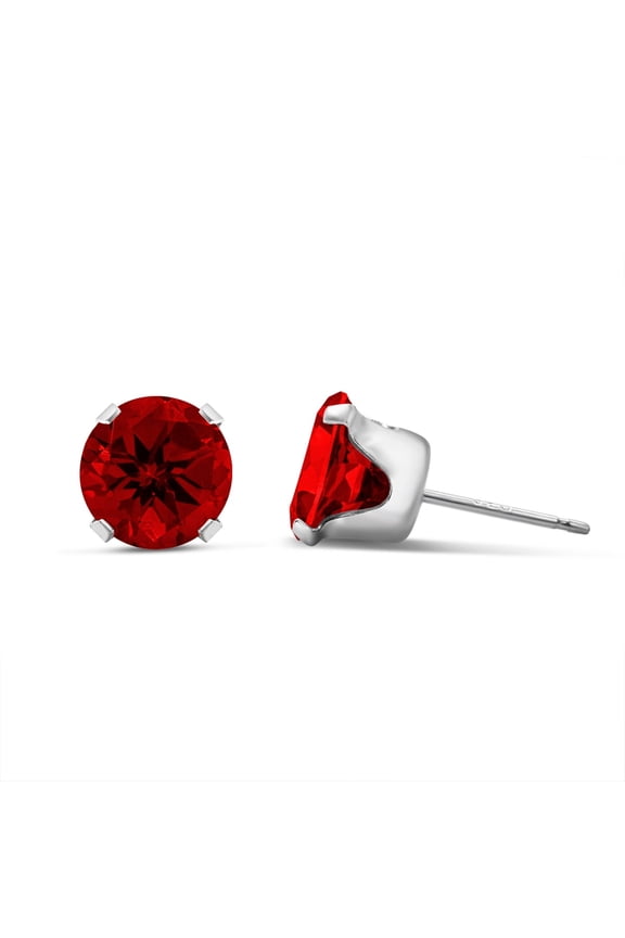 3 Carat Created Ruby Earrings In Sterling Silver, 8MM For Women