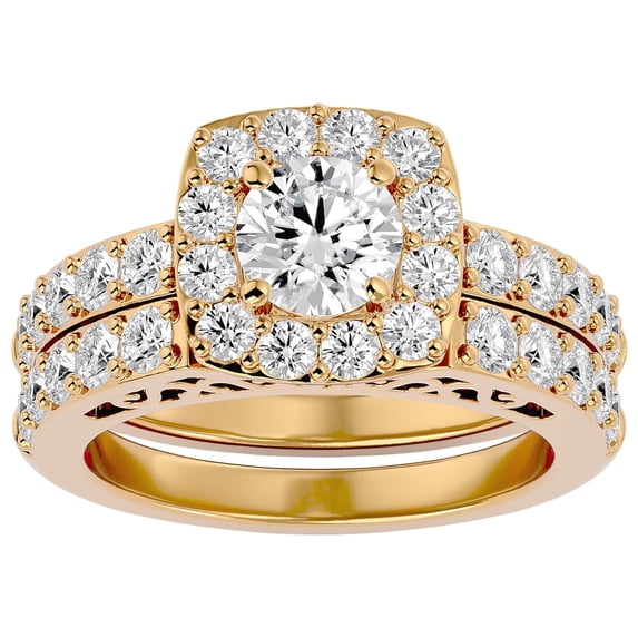 SuperJeweler 3 Carat Lab Grown Diamond Bridal Set In 14K Yellow Gold For Women