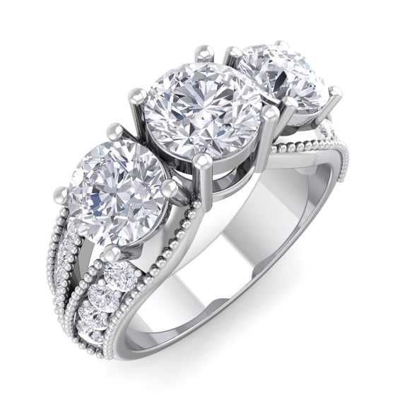 SuperJeweler 3 Carat Lab Grown Diamond Three Stone Engagement Ring In 14K White Gold For Women