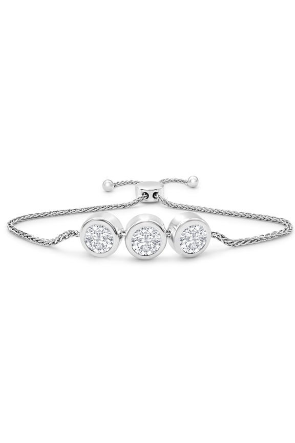 3 Carat Moissanite Bolo Bracelet In Sterling Silver, Adjustable 6-9 Inches For Women