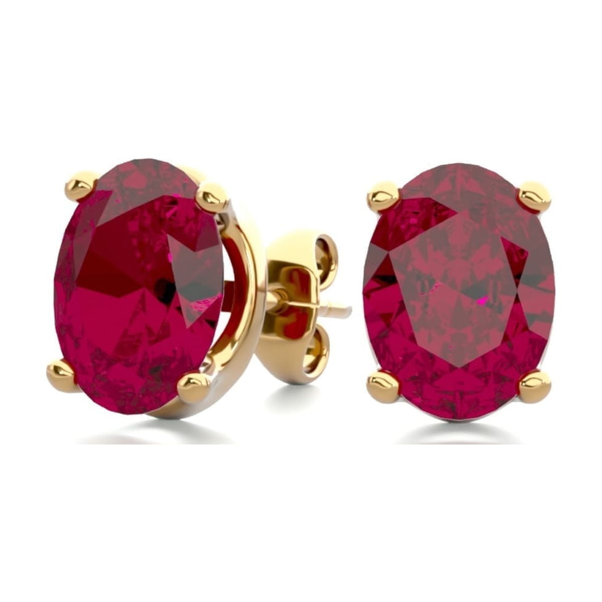 SuperJeweler 3 Carat Oval Shape Ruby Stud Earrings In 14K Yellow Gold Over Sterling Silver For Women