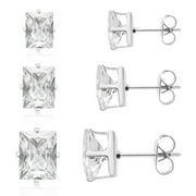 SUPERJEWELER 5 Pairs Stud Earrings Set, Hypoallergenic Cubic Zirconia Earrings for Women, Silver Earring Sets 3-7mm, Jewelry Boxed Set of Silver Stud Earrings