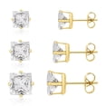 thumbnail image 1 of SuperJeweler 3 Pairs Stud Earrings Set, Hypoallergenic Cubic Zirconia Earrings for Women, Princess Shape Earrings Set In Yellow Gold Tone Stainless Steel Jewelry Boxed Sets, 1 of 3