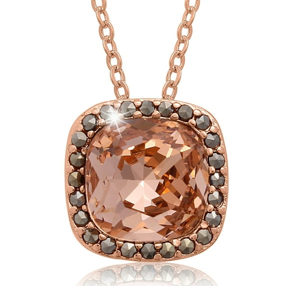SuperJeweler 4 Carat Cushion Cut Crystal Morganite and Marcasite Necklace, 18 inches for Women