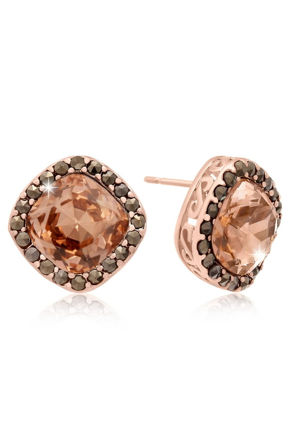4 Carat Cushion Cut Crystal Morganite and Marcasite Stud Earrings for Women