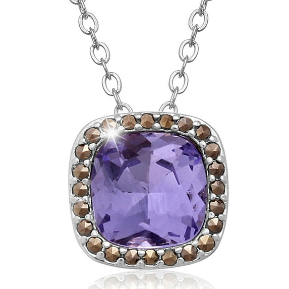 SuperJeweler 4 Carat Cushion Cut Crystal Tanzanite and Marcasite Necklace, 18 inches for Women