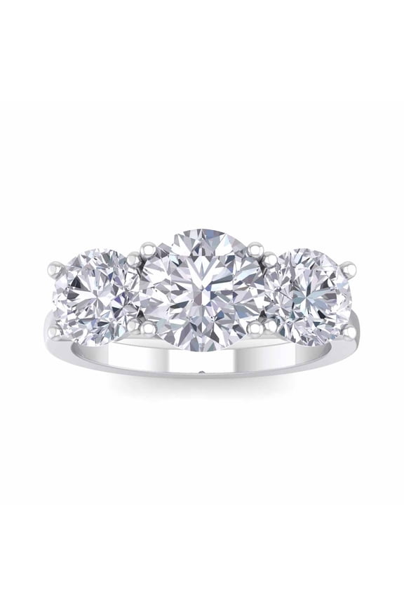 4 Carat Moissanite Three Stone Ring in 14 Karat White Gold for Women