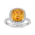 thumbnail image 1 of SuperJeweler 5 1/2 Carat Cushion Cut Citrine and Halo Diamond Ring In Sterling Silver For Women, 1 of 6
