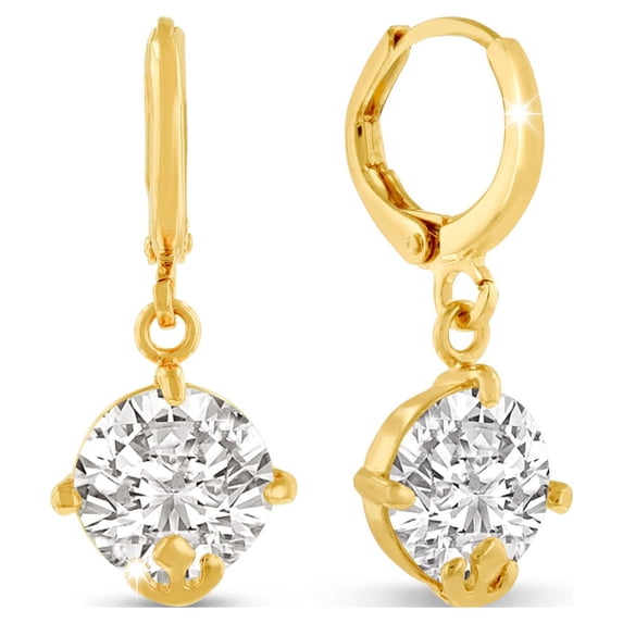 SuperJeweler 5 Carat Swarovski Elements Crystal Hoop Earrings in Yellow Gold, 1 Inch for Women