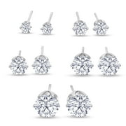 SUPERJEWELER 5 Pairs Stud Earrings Set, Hypoallergenic Cubic Zirconia Earrings for Women, Silver Earring Sets 3-7mm, Jewelry Boxed Set of Silver Stud Earrings