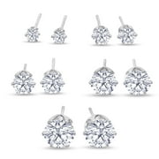 SuperJeweler 5 Pairs Stud Earrings Set, Hypoallergenic Cubic Zirconia Earrings Silver Cubic Zirconia Earrings 3-7mm, Jewelry Boxed Set Silver Stud Earrings Set