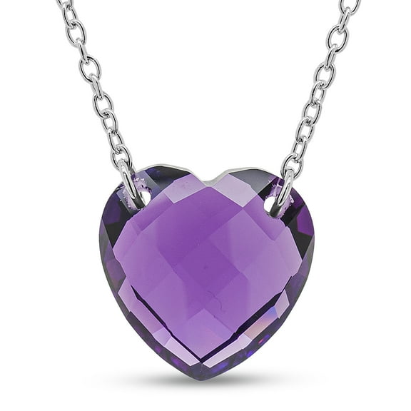 SuperJeweler 7 Carat Heart Shape Amethyst Necklace in Sterling Silver, 18 inches for Women