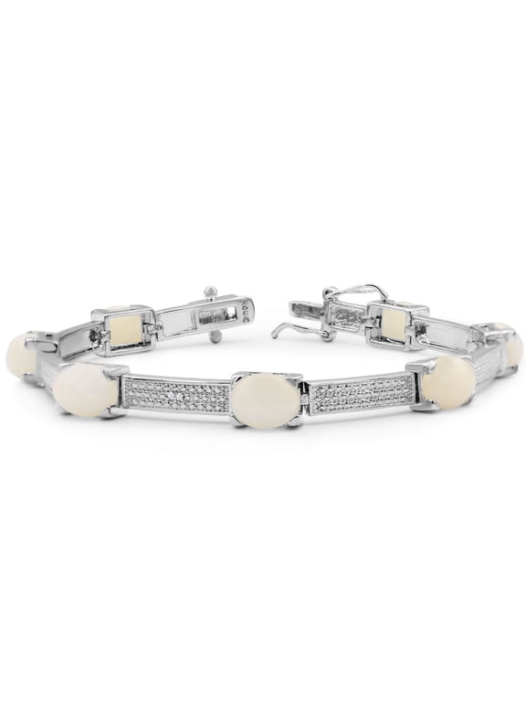 8 Carat Opal and Diamond Bracelet In Platinum Overlay, 7 Inches For Women