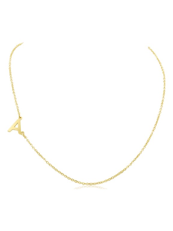 A Initial Necklace for Women, Sideways Gold Necklace, 16"