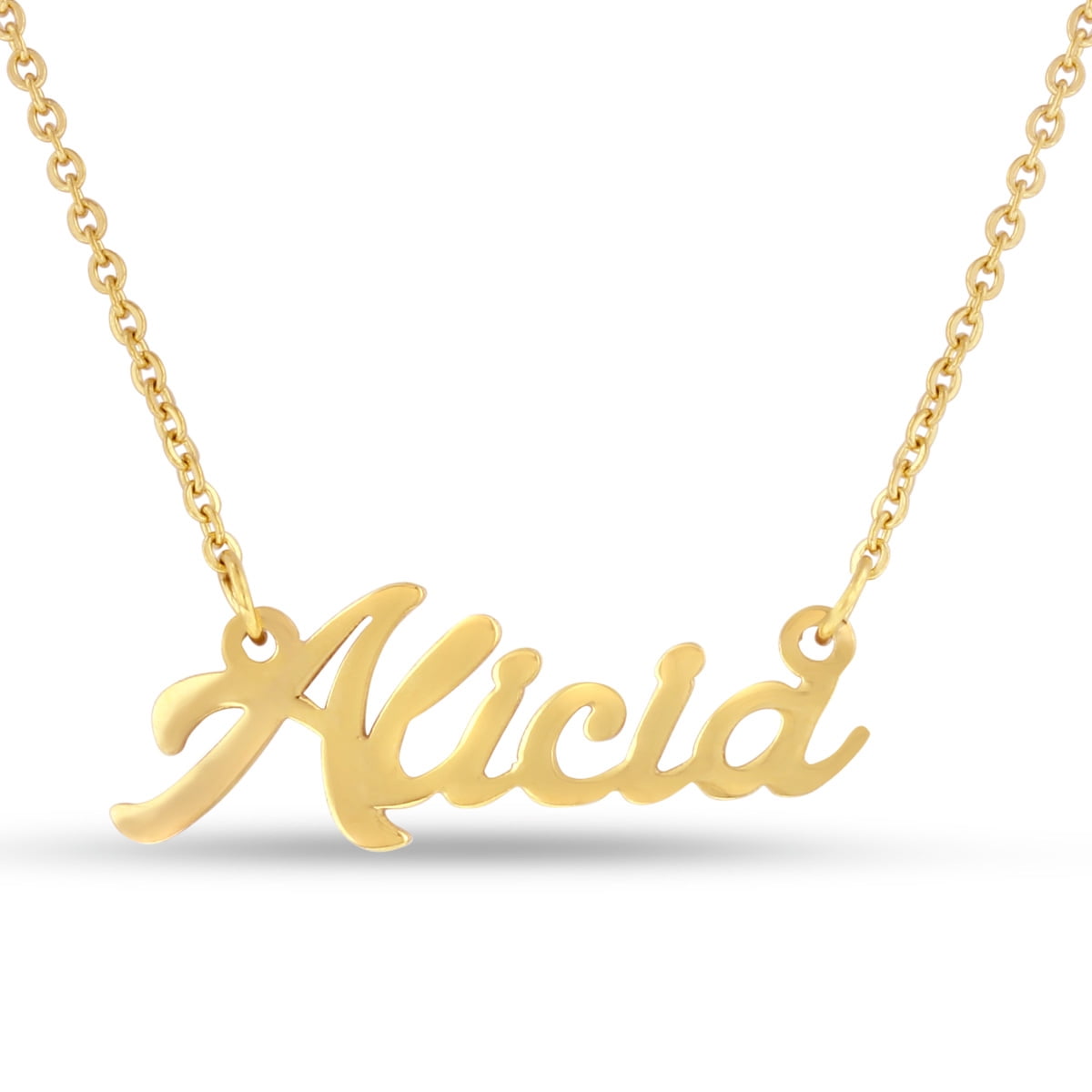 SuperJeweler Alicia Nameplate Necklace in Gold 16 inches All Names Available for Women Teens and Girls