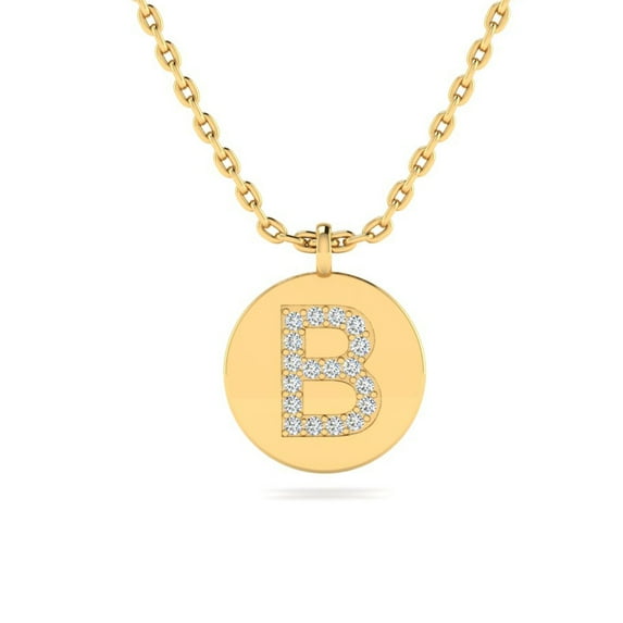 SuperJeweler B Initial Necklace, Disc Style, in 14 Karat Yellow Gold With 18 Diamonds, With Free 18 inch Chain, for Women