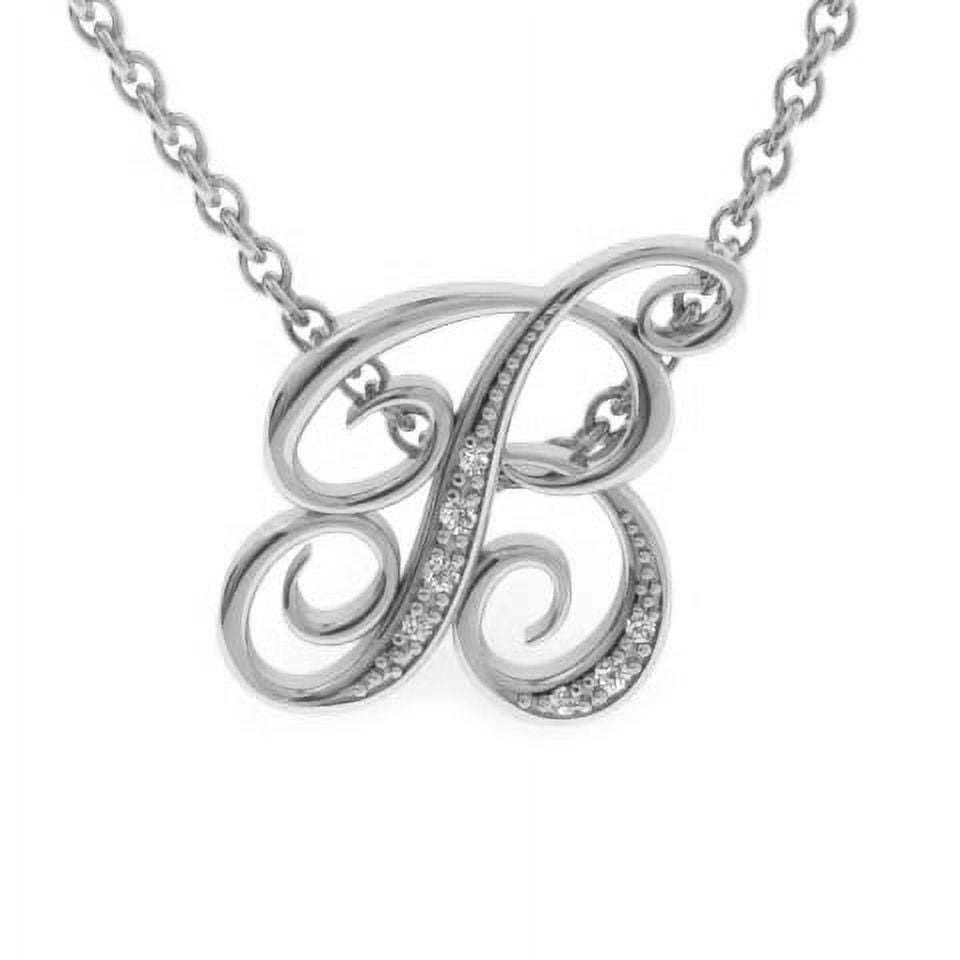 SuperJeweler B Initial Necklace In White Gold With 7 Diamonds, Serif Style, With Free 18 Inch Cable Chain, For Women