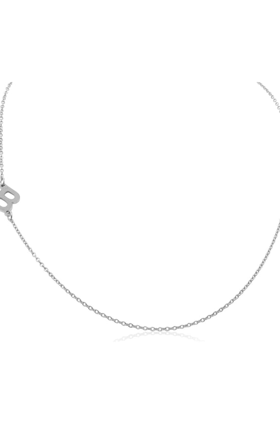 B Initial Necklace for Women, Sideways Silver Necklace, 16"