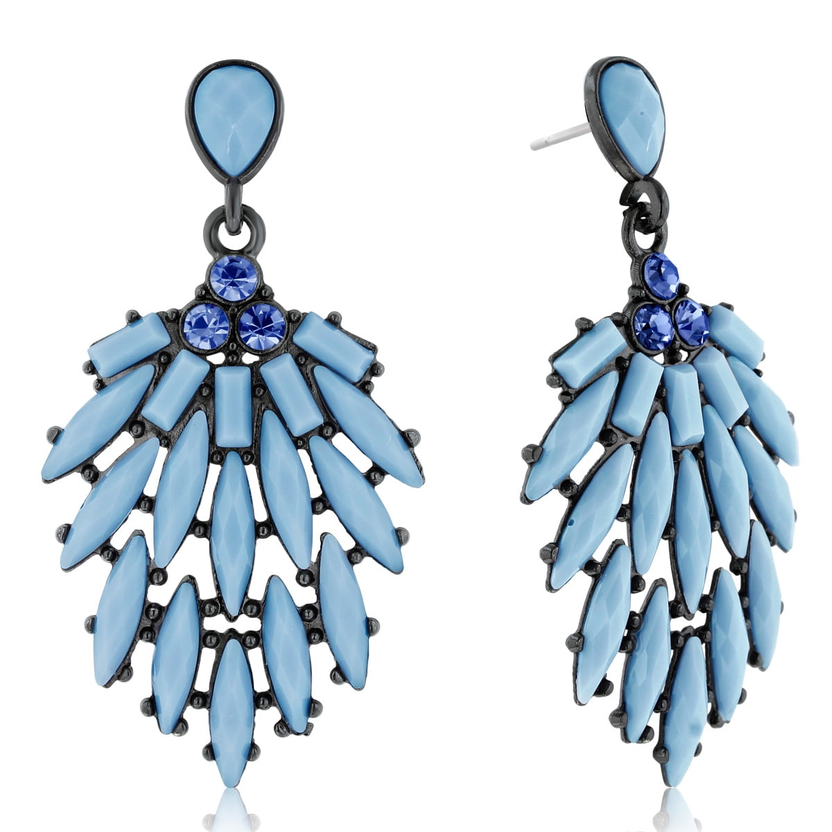 SuperJeweler Blue Crystal Cascading Dangle Earrings, 2 1/4 inches