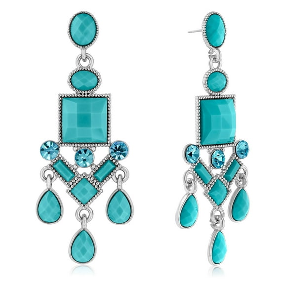 SuperJeweler Blue Crystal Chandelier Dangle Earrings, 3 Inches for Women