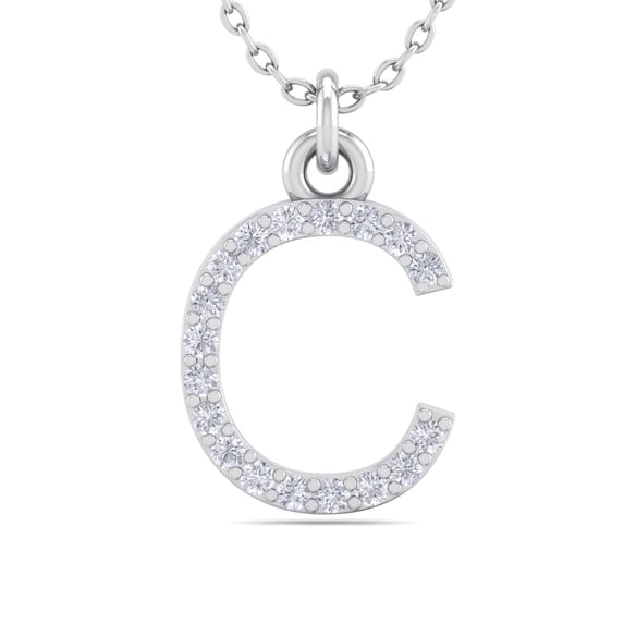 SuperJeweler C Initial Necklace In 14 Karat White Gold With 18 Diamonds, With Free 18 Inch Chain, For Women