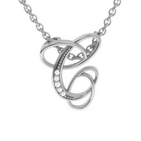 SuperJeweler C Initial Necklace In White Gold With 5 Diamonds, Serif Style, With Free 18 Inch Cable Chain, For Women