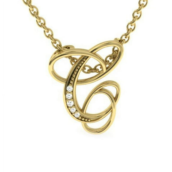 SuperJeweler C Initial Necklace In Yellow Gold With 5 Diamonds, Serif Style, With Free 18 Inch Cable Chain, For Women