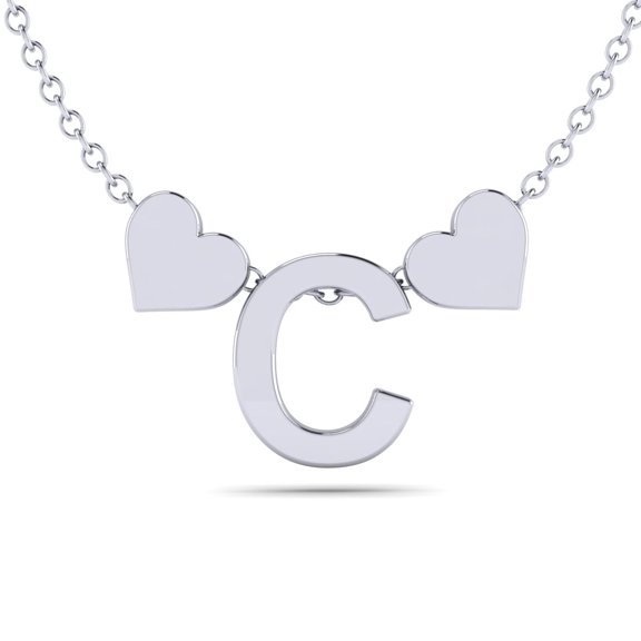 SuperJeweler C Initial Necklace for Women, Gold Hearts, Free 17" Cable Chain
