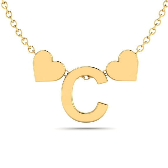 SuperJeweler C Initial Necklace for Women, Gold Hearts, Free 17" Cable Chain