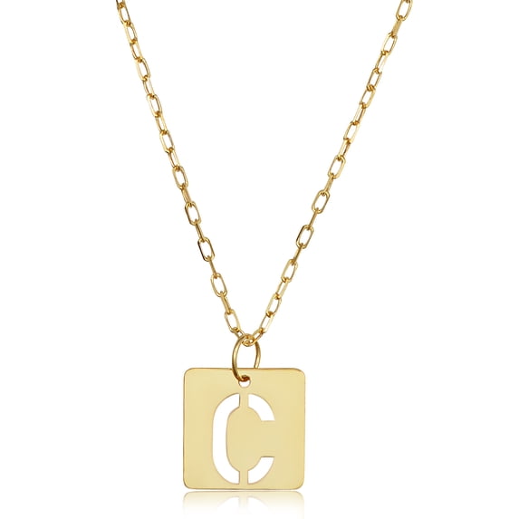 SuperJeweler C Initial Necklace in 14 Karat Yellow Gold, 16-18 inches for Women