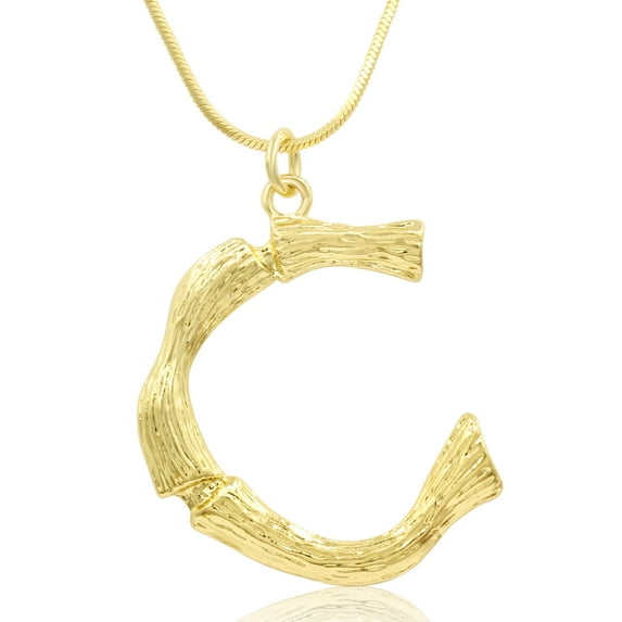 SuperJeweler C Initial Necklace in Gold, Bamboo Style, All Letters Available, Free 18 inch Snake Chain, for Women