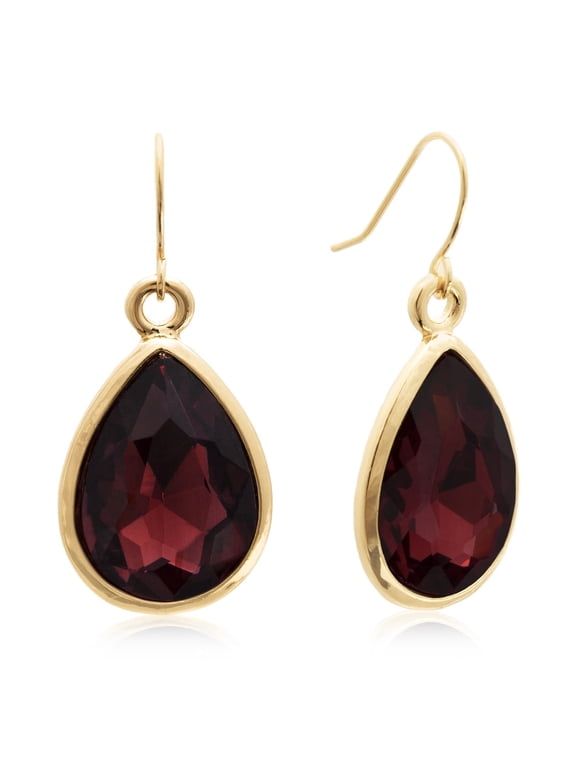 Crystal Earrings for Women, Pear Shape 18 Carat Ruby Crystal in Gold