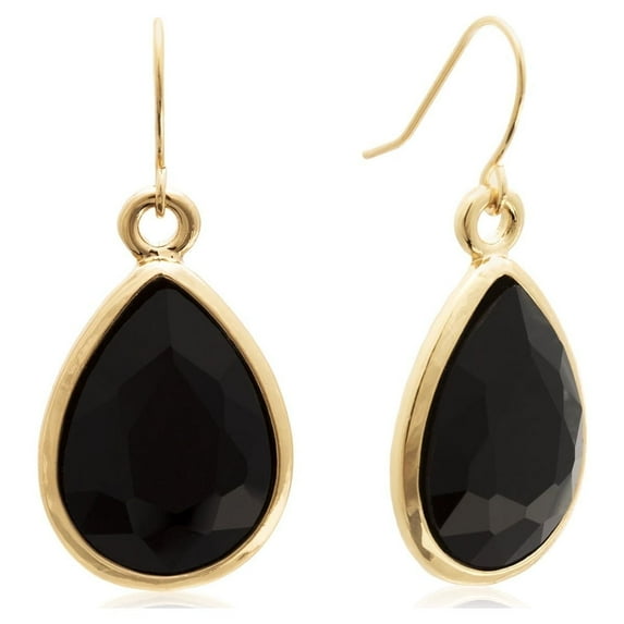 SuperJeweler Pear-Shape Black Onyx Drop Earrings for Women in Gold – Elegant Crystal Jewelry
