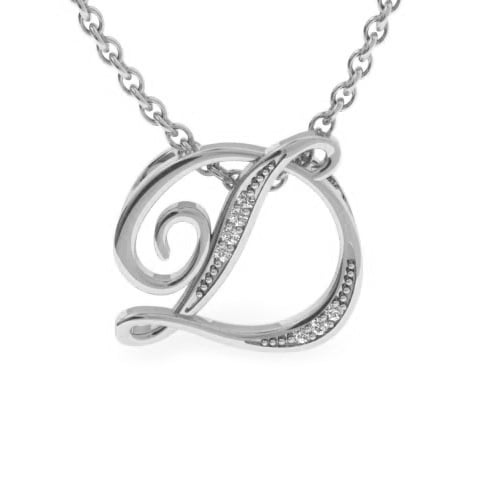 SuperJeweler D Initial Necklace in White Gold With 7 Diamonds, Serif Style, With Free 18 inch Cable Chain, for Women