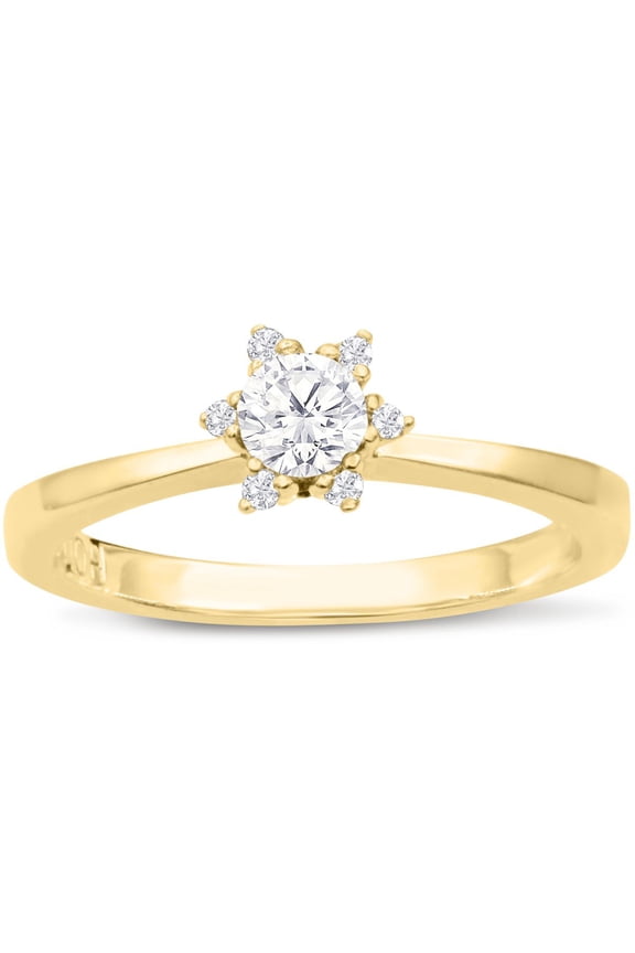 Diamond Flower Promise Ring In Yellow Gold For Women