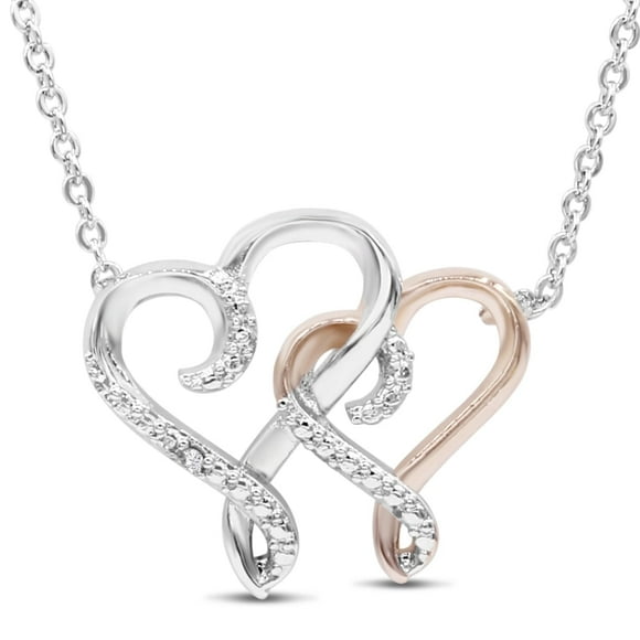 SuperJeweler Diamond Heart Necklace, Double Heart Necklace, Women's Heart Necklace 18 inches, Two Tone