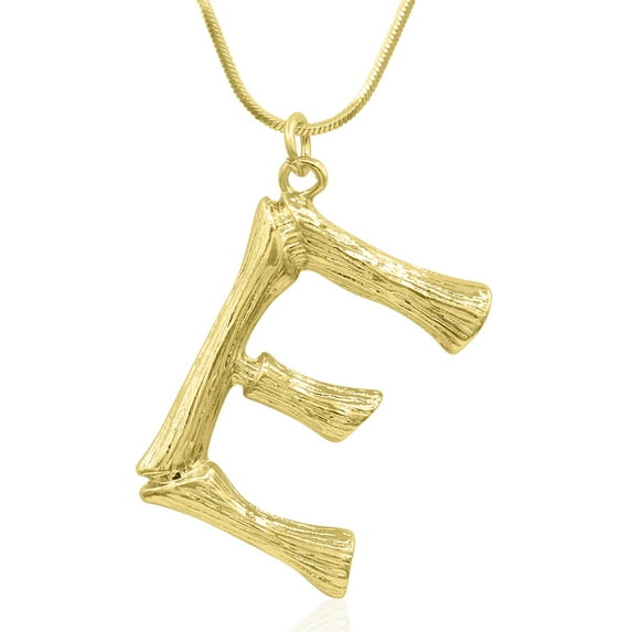 SuperJeweler E Initial Necklace In Gold, Bamboo Style, All Letters Available, Free 18 Inch Snake Chain, For Women