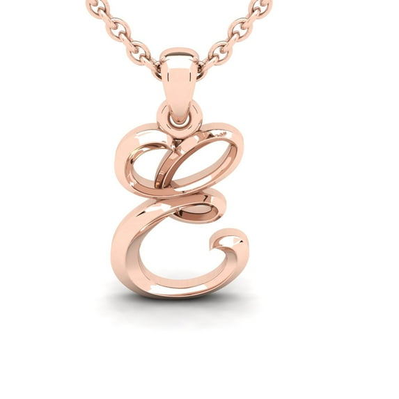 SuperJeweler E Initial Necklace in Heavy 14 Karat Rose Gold With Free 18 inch Cable Chain, for Women
