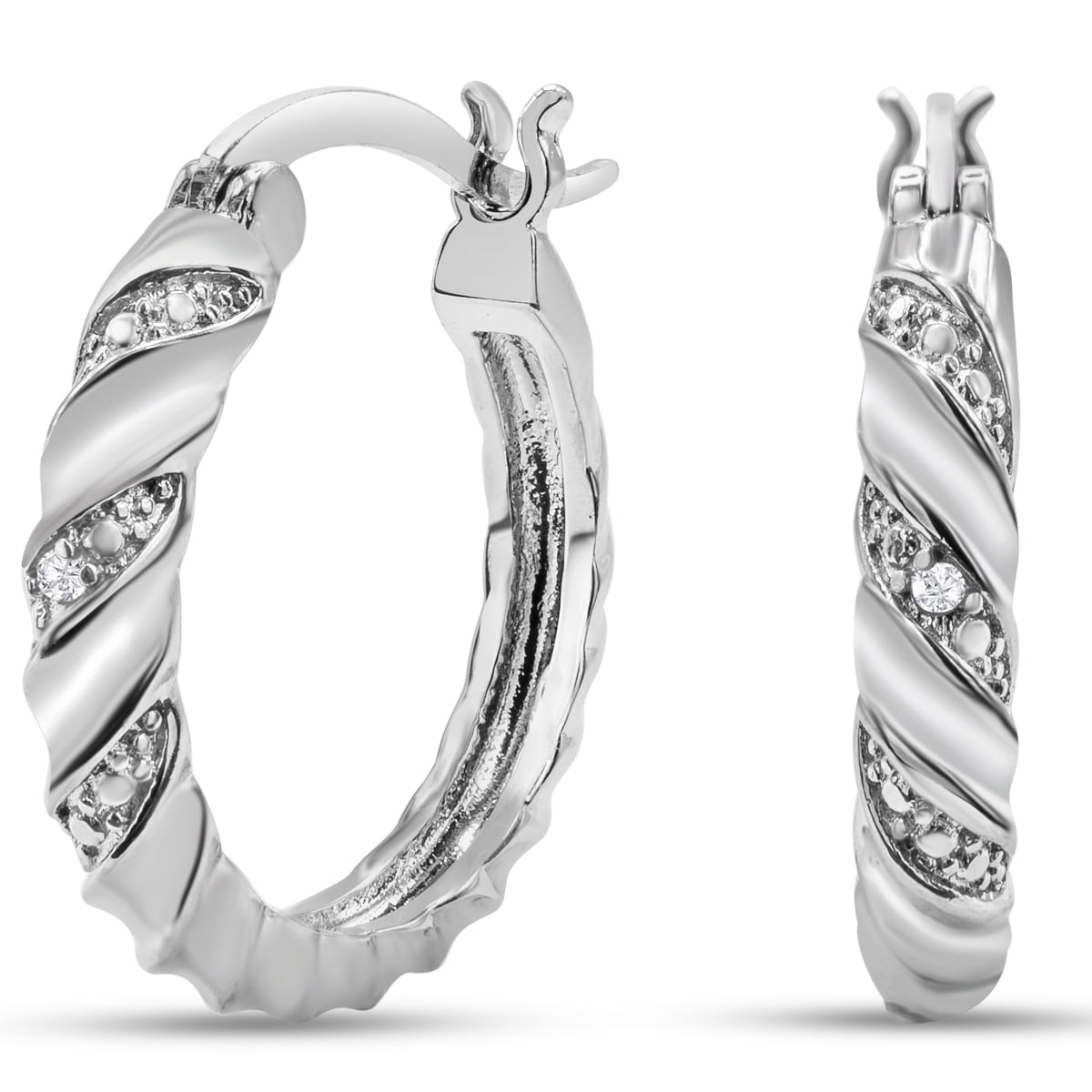 SuperJeweler Elegant Swirl Diamond Hoop Earrings, Platinum Overlay, 3/4 Inch For Women