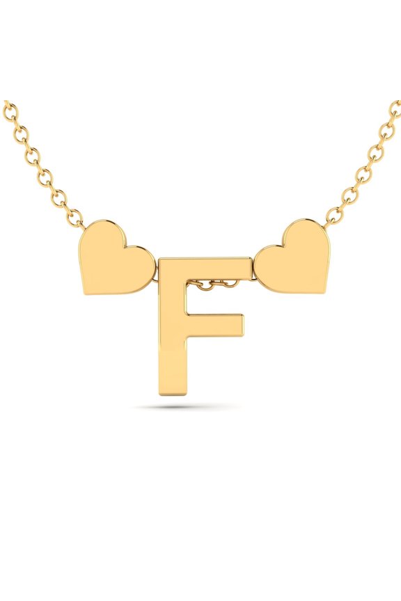 F Initial Necklace for Women, Gold Hearts, Free 17" Cable Chain