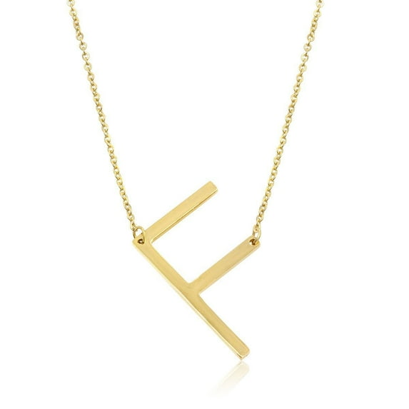 SuperJeweler F Initial Sideways Necklace for Women, Gold, 18"