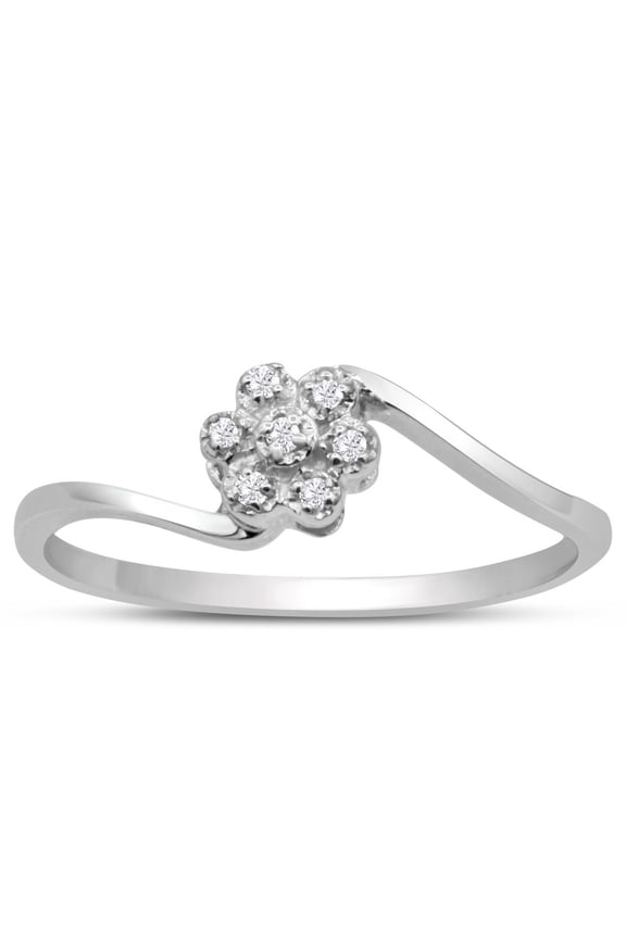Flower Shaped Diamond Promise Ring In White Gold For Women