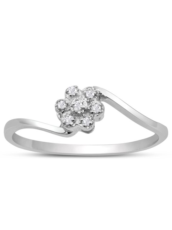 Flower Shaped Diamond Promise Ring In White Gold For Women