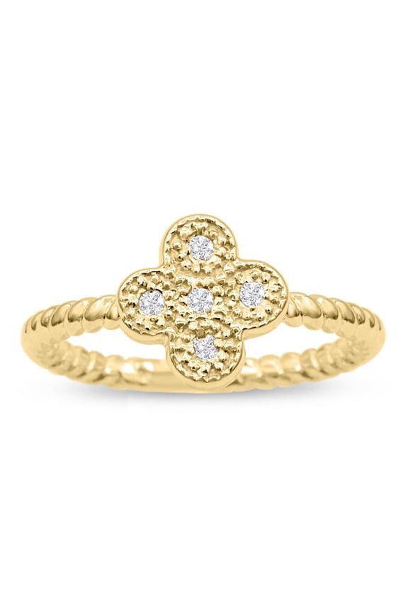 Flower Shaped Diamond Promise Ring With Rope Band In Yellow Gold For Women